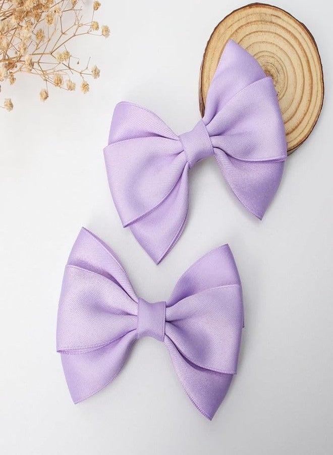 CHIROGRAPHY 2 Pcs Luxury 4.5 Inches Hair Bows for Women Girls Thick Ribbon Boutique Alligator Clips Hair Accessories for Older Kids Children Young Girls (Light Purple) - Image 5