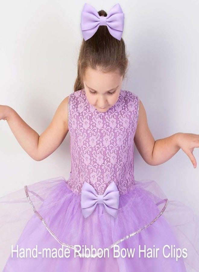 CHIROGRAPHY 2 Pcs Luxury 4.5 Inches Hair Bows for Women Girls Thick Ribbon Boutique Alligator Clips Hair Accessories for Older Kids Children Young Girls (Light Purple) - Image 2