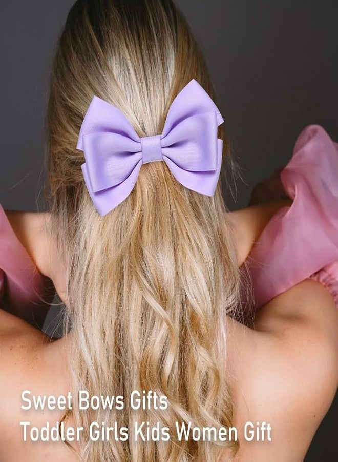 CHIROGRAPHY 2 Pcs Luxury 4.5 Inches Hair Bows for Women Girls Thick Ribbon Boutique Alligator Clips Hair Accessories for Older Kids Children Young Girls (Light Purple) - Image 3