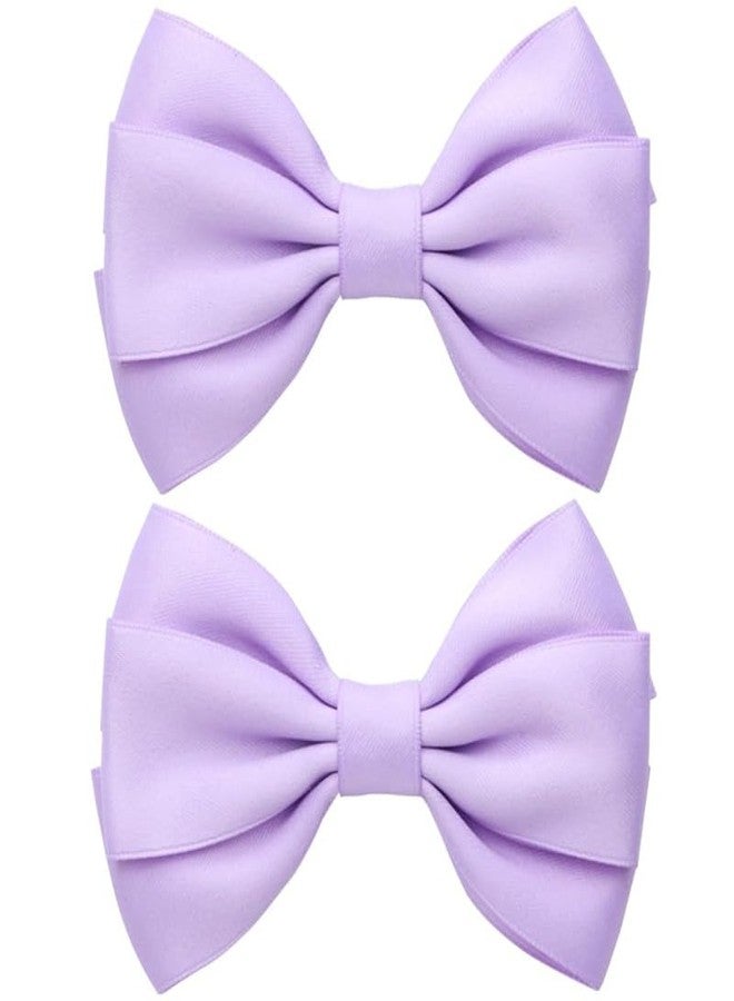 CHIROGRAPHY 2 Pcs Luxury 4.5 Inches Hair Bows for Women Girls Thick Ribbon Boutique Alligator Clips Hair Accessories for Older Kids Children Young Girls (Light Purple) - Image 1