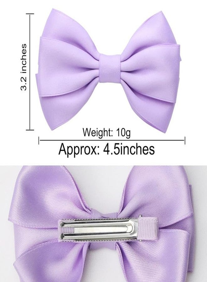CHIROGRAPHY 2 Pcs Luxury 4.5 Inches Hair Bows for Women Girls Thick Ribbon Boutique Alligator Clips Hair Accessories for Older Kids Children Young Girls (Light Purple) - Image 4