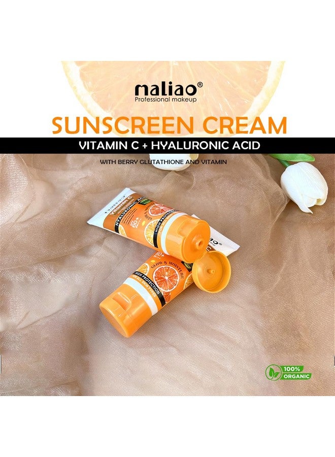 Maliao Vitamin C Sunscreen Cream SPF 60+ PA+++ | With Berry Glutathione & Hyaluronic Acid | Waterproof & Sweatproof | Brightening & Anti-Aging Sunblock | For All Skin Types | 100g - Image 4