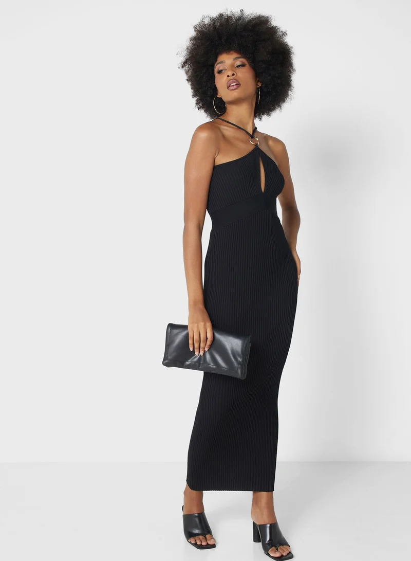 GLAMOROUS Ribbed Halter Midi Dress