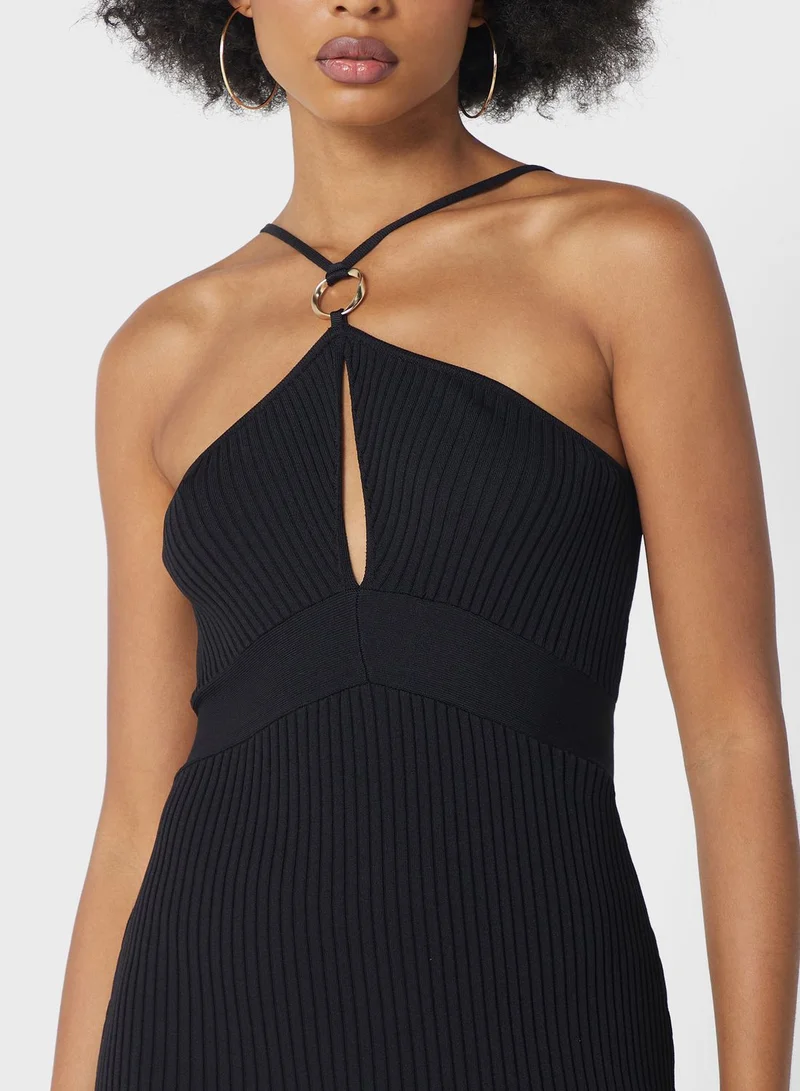 GLAMOROUS Ribbed Halter Midi Dress