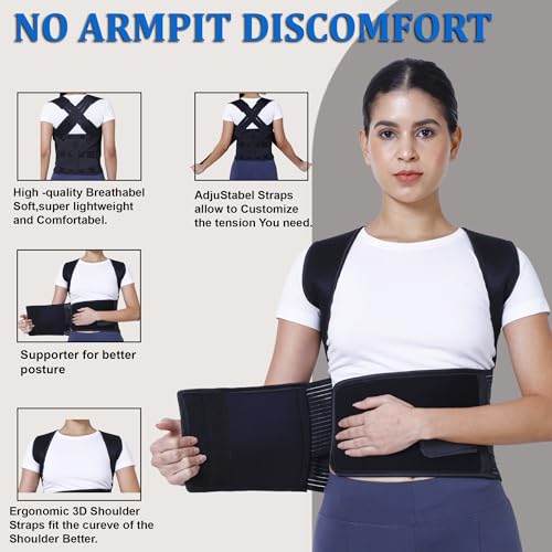 ZEDAN 2-in-1 Neoprene Posture Corrector Belt with Integrated Back Support Brace | Shoulder & Back Straightener Brace For Spine & Body Posture Correction | Clavicle Support For Unisex | Universal Size - Image 3