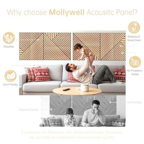 Mollywell Art Acoustic Wall Panels, 24x24 Inch 8 Pack, Wood Veneer, Sound Absorbing Self-Adhesive Wall Decor, Thread and Prism Woven Patterns, Natural Oak, for Home & Studio - Image 4