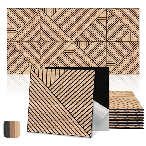 Mollywell Art Acoustic Wall Panels, 24x24 Inch 8 Pack, Wood Veneer, Sound Absorbing Self-Adhesive Wall Decor, Thread and Prism Woven Patterns, Natural Oak, for Home & Studio - Image 1