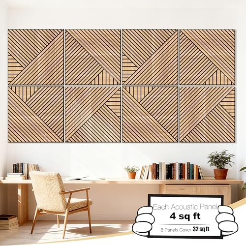 Mollywell Art Acoustic Wall Panels, 24x24 Inch 8 Pack, Wood Veneer, Sound Absorbing Self-Adhesive Wall Decor, Thread and Prism Woven Patterns, Natural Oak, for Home & Studio - Image 2