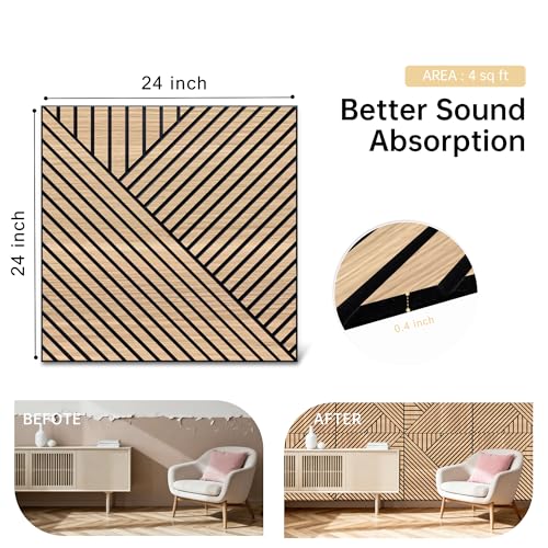 Mollywell Art Acoustic Wall Panels, 24x24 Inch 8 Pack, Wood Veneer, Sound Absorbing Self-Adhesive Wall Decor, Thread and Prism Woven Patterns, Natural Oak, for Home & Studio - Image 5