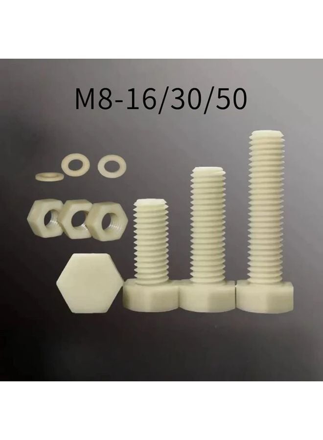 M8 16 30 50 Series Nylon Plastic Screw Kit With Nut Washers External Hexagonal Bolts - Image 2