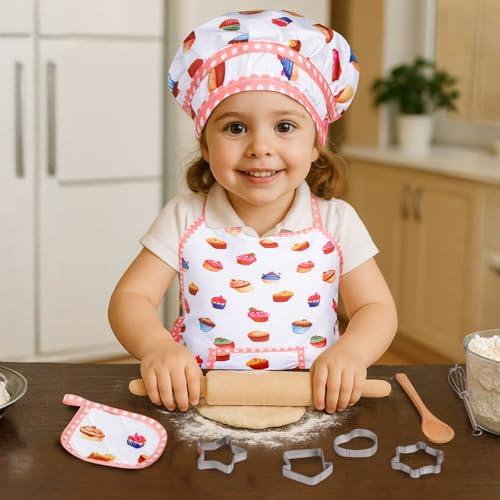 3 Otters Kids Chef Hat and Apron, 11 PCS Chef Costume Sets Pretend Play Kitchen Toys Baking Tools for Toddler - Image 2