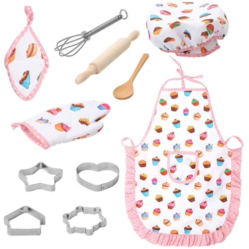 3 Otters Kids Chef Hat and Apron, 11 PCS Chef Costume Sets Pretend Play Kitchen Toys Baking Tools for Toddler - Image 1