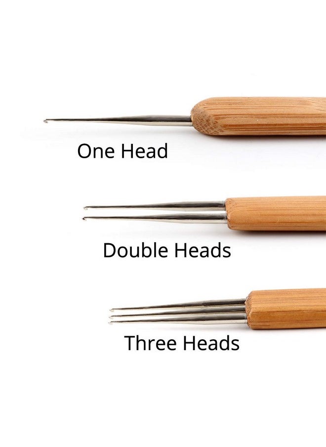 BLUPLE - 3Pcs/Set(1Hook,2Hook,3Hook) Bamboo Dreadlock Crochet Hook Dreadlocks Crochet Needle With Wooden Handle Soft Touch Steel 0.75Mm Crochet Hook For Braid Craft - Image 1