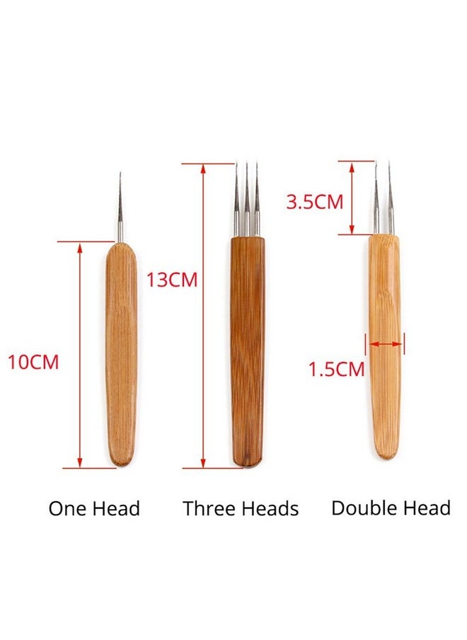 BLUPLE - 3Pcs/Set(1Hook,2Hook,3Hook) Bamboo Dreadlock Crochet Hook Dreadlocks Crochet Needle With Wooden Handle Soft Touch Steel 0.75Mm Crochet Hook For Braid Craft - Image 1