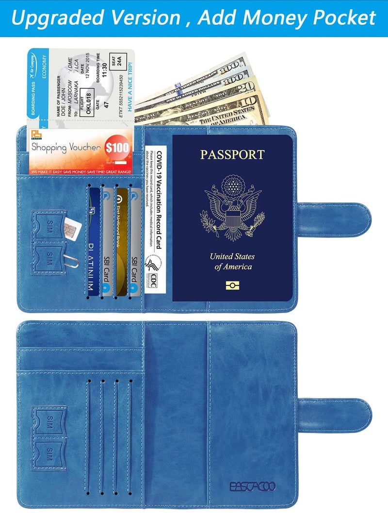 PASCACOO Passport Holder Cover Wallet RFID Blocking Leather Card Case Travel Accessories for Women Men (Blue) - Image 4