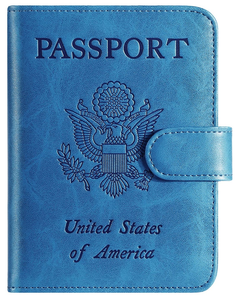 PASCACOO Passport Holder Cover Wallet RFID Blocking Leather Card Case Travel Accessories for Women Men (Blue) - Image 1