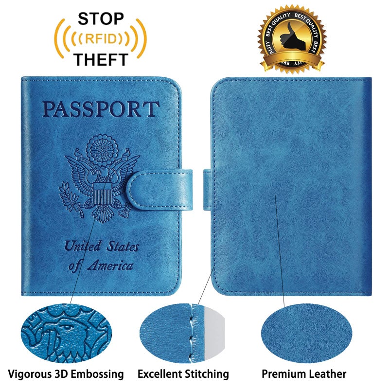 PASCACOO Passport Holder Cover Wallet RFID Blocking Leather Card Case Travel Accessories for Women Men (Blue) - Image 2