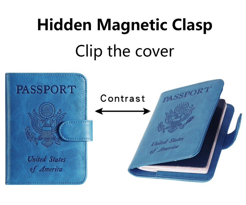 PASCACOO Passport Holder Cover Wallet RFID Blocking Leather Card Case Travel Accessories for Women Men (Blue) - Image 3