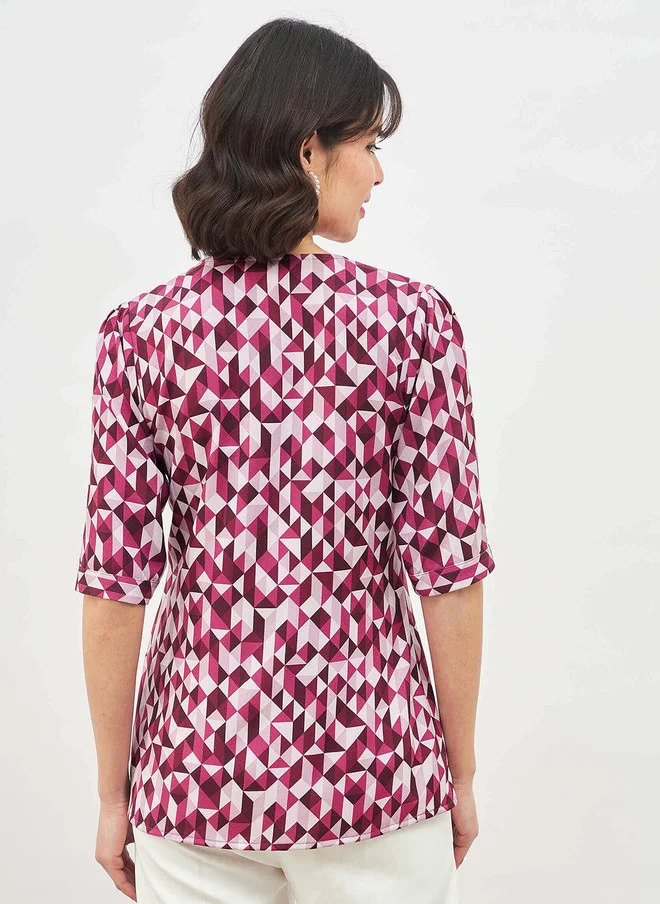 Salt Attire  SALT ATTIRE Geometric Printed V-Neck Crepe Top for Women | Best Price UAE