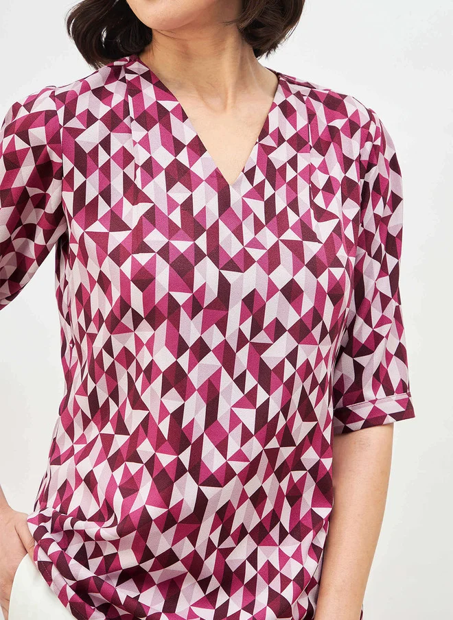 Salt Attire SALT ATTIRE Geometric Printed V-Neck Crepe Top