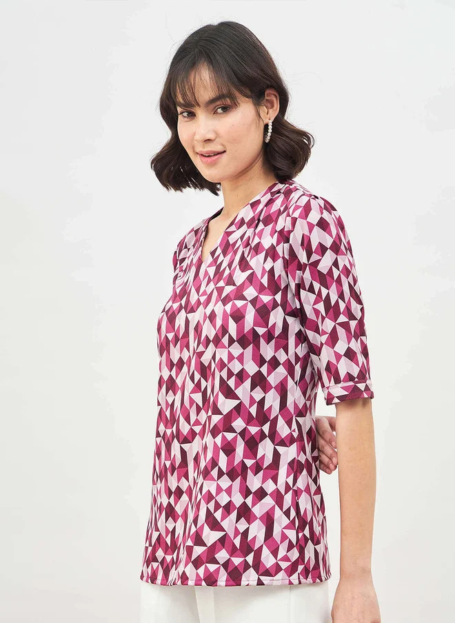 Salt Attire  SALT ATTIRE Geometric Printed V-Neck Crepe Top for Women | Best Price UAE