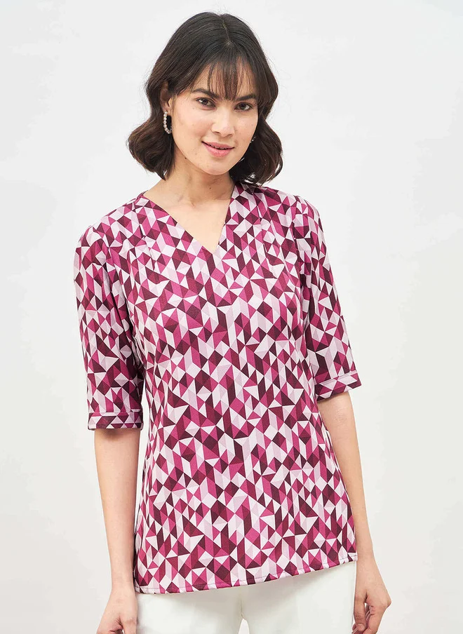 Salt Attire SALT ATTIRE Geometric Printed V-Neck Crepe Top