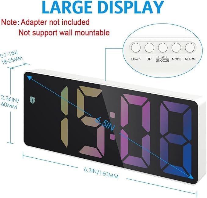 CHEENNY Digital Alarm ClockNewest Rainbow LED Clock for BedroomModern Small Clock withTemperature DisplayAdjustable BrightnessVoice Control1224H Display Clock for HomeOffice - Image 5