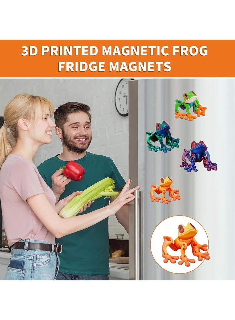 عام 4 قطع من مغناطيسات الضفادع المطبوعة ثلاثية الأبعاد للثلاجة - نماذج ضفادع مفصّلة واقعية قافزة، ديكور مغناطيسي للثلاجة لتزيين المنزل والمكتب - Image 2
