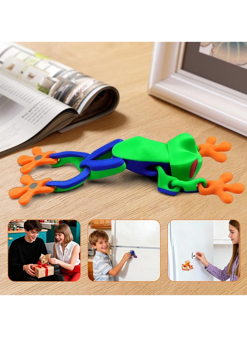 عام 4 قطع من مغناطيسات الضفادع المطبوعة ثلاثية الأبعاد للثلاجة - نماذج ضفادع مفصّلة واقعية قافزة، ديكور مغناطيسي للثلاجة لتزيين المنزل والمكتب - Image 4