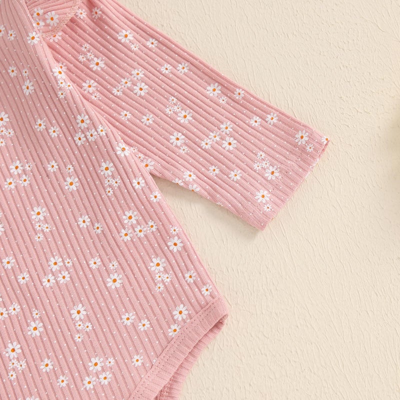 allshope Baby Girl Fall Clothes Set Floral Print Long Sleeve Romper Pants Set Cute Infant Newborn Outfit 3 6 9 12 18 Months (Floral Pink, 0-3 Months) - Image 5