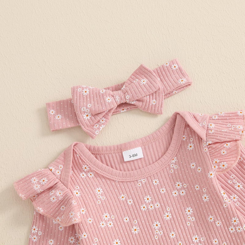 allshope Baby Girl Fall Clothes Set Floral Print Long Sleeve Romper Pants Set Cute Infant Newborn Outfit 3 6 9 12 18 Months (Floral Pink, 0-3 Months) - Image 4