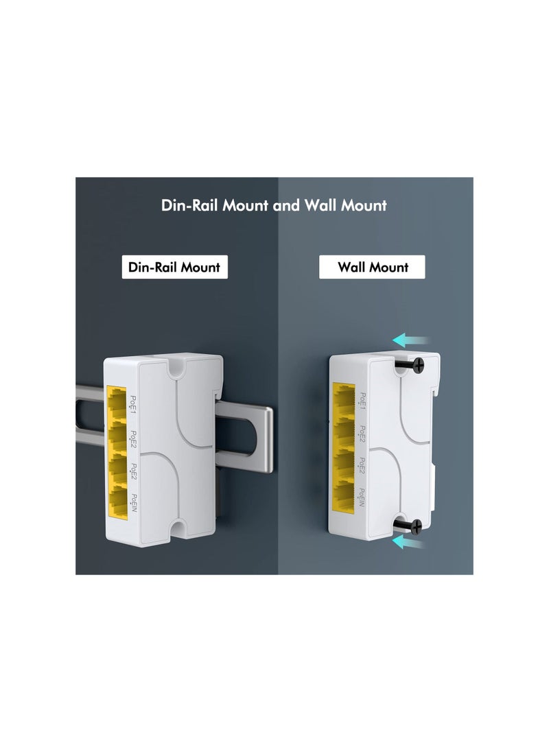 Y&D - Poe Extender Gigabit, With 3 Out, Ieee 802.3af/At Mini 4 Channel Repeater 1000mbps, Wall And Din Rail Mount Passthrough Amplifier/Booster, Plug Play, Port, No Setup Power - Image 1