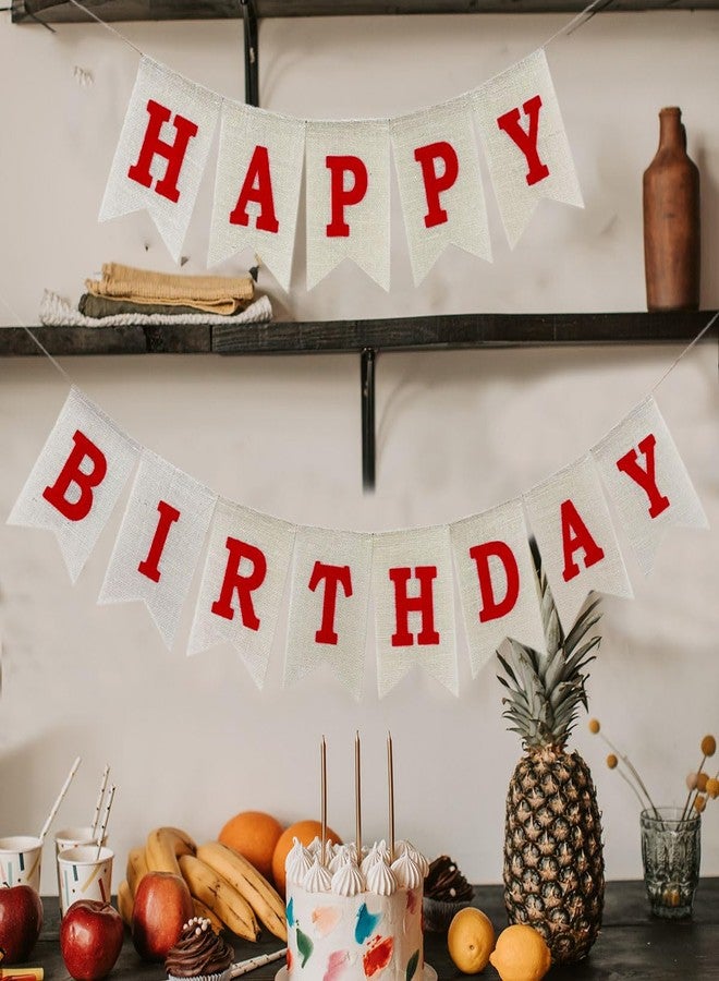 CROWNOS Red Happy Birthday Banner Sign, Burlap Red Happy Birthday Party Decorations, Pre-strung - Image 4