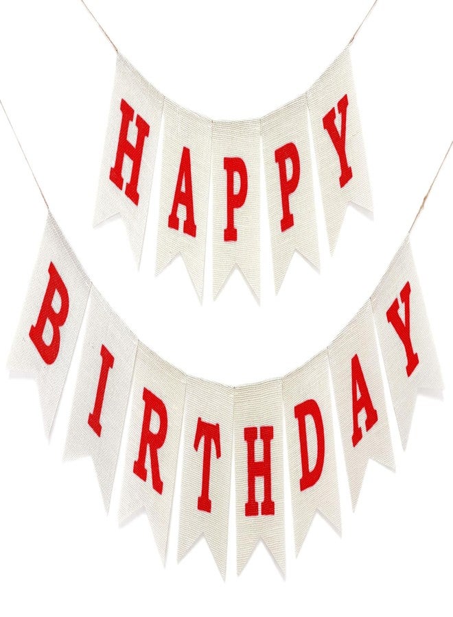 CROWNOS Red Happy Birthday Banner Sign, Burlap Red Happy Birthday Party Decorations, Pre-strung - Image 1