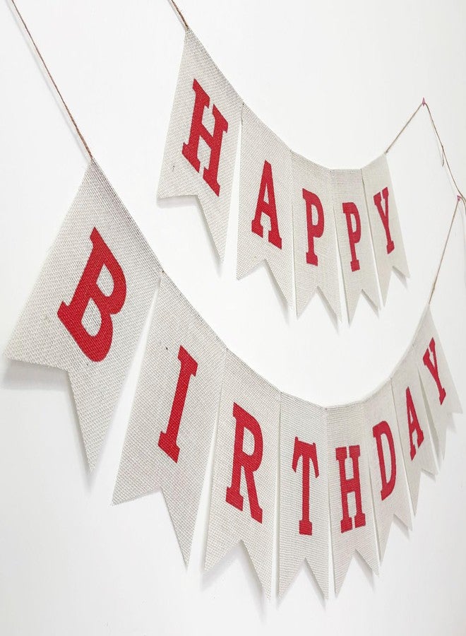 CROWNOS Red Happy Birthday Banner Sign, Burlap Red Happy Birthday Party Decorations, Pre-strung - Image 2