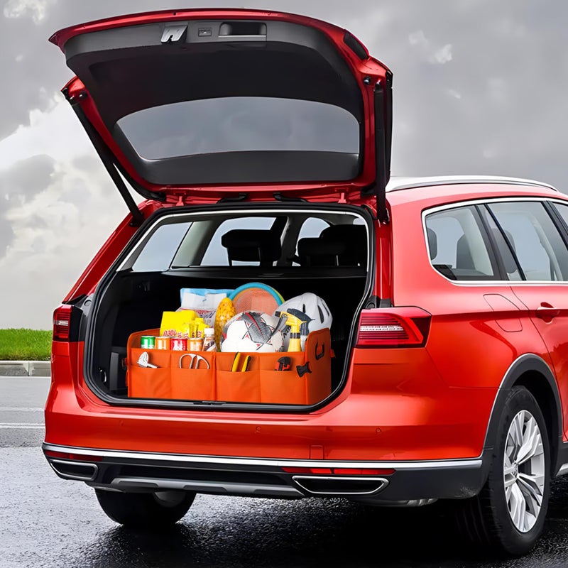 titiyiof Trunk Organizer For Suv & Sedan,Car Organizers and Storage, Waterproof Collapsible & Adjustable Straps,70L Sturdy Car Organization for Car Accessories, Tools,Sundries,2-3Compartmentï¼ˆOrange - Image 2