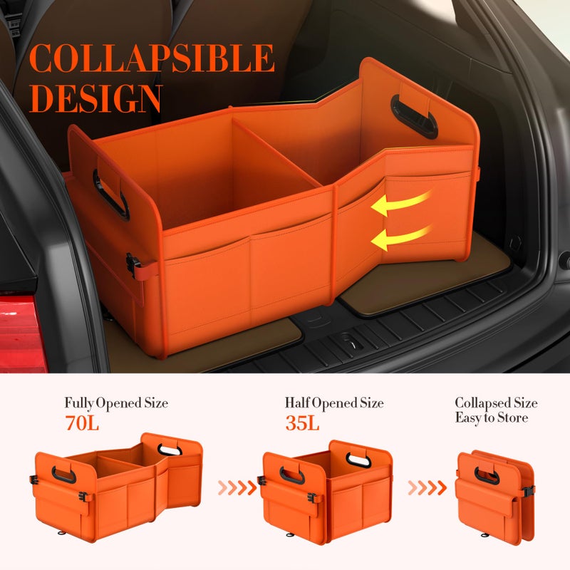 titiyiof Trunk Organizer For Suv & Sedan,Car Organizers and Storage, Waterproof Collapsible & Adjustable Straps,70L Sturdy Car Organization for Car Accessories, Tools,Sundries,2-3Compartmentï¼ˆOrange - Image 4