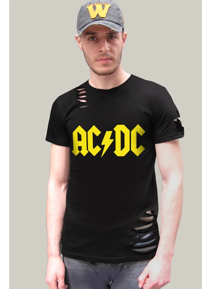 Rock&Roll Acdc Black Short Sleeve Ripped T-Shirt