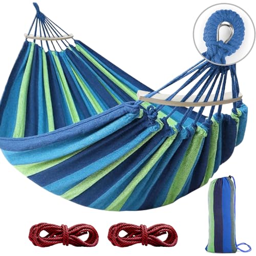 MOSFiATA Hammocks Portable Camping Hammock Upgraded 550lb Comfortable Fabric Hammock with Two Anti Roll Balance Beam and Sturdy Tree Straps for Camping Patio Backyard Outdoor Blue Green