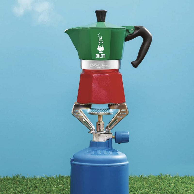 BIALeTTI بيالتي - مجموعة موكا إكسبريس إيطاليا: صانعة الإسبريسو الأيقونية على الموقد، تصنع قهوة إيطالية حقيقية، وعاء موكا 3 أكواب (4.3 أونصة - 130 مل)، ألمنيوم، ملون بالأحمر والأخضر والفضي - Image 2
