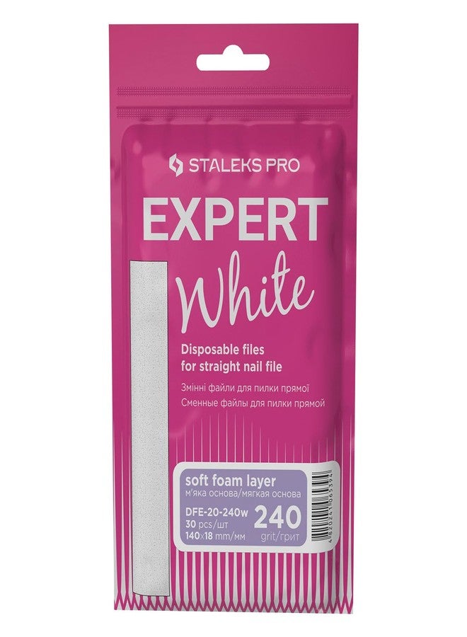 STALEKS PRO Expert 20 Disposable White Straight Nail File Abrasives (240 Grit, 30 Pcs) - Soft Foam Layer for Nail Polishing & Prep (140x18mm)