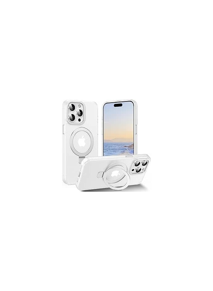 حافظة لهاتف iPhone 14 Pro Max حافظة هاتف مغناطيسية مقاومة للصدمات مع حامل حلقي، [حماية من السقوط بطول 10 أقدام] [لمسة مخملية] ظهر نحيف شفاف غير لامع مقاوم للصدمات متوافق مع MagSafe Wireless (أبيض) - Image 1