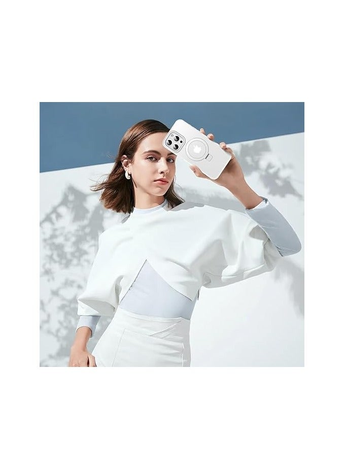 حافظة لهاتف iPhone 14 Pro Max حافظة هاتف مغناطيسية مقاومة للصدمات مع حامل حلقي، [حماية من السقوط بطول 10 أقدام] [لمسة مخملية] ظهر نحيف شفاف غير لامع مقاوم للصدمات متوافق مع MagSafe Wireless (أبيض) - Image 2