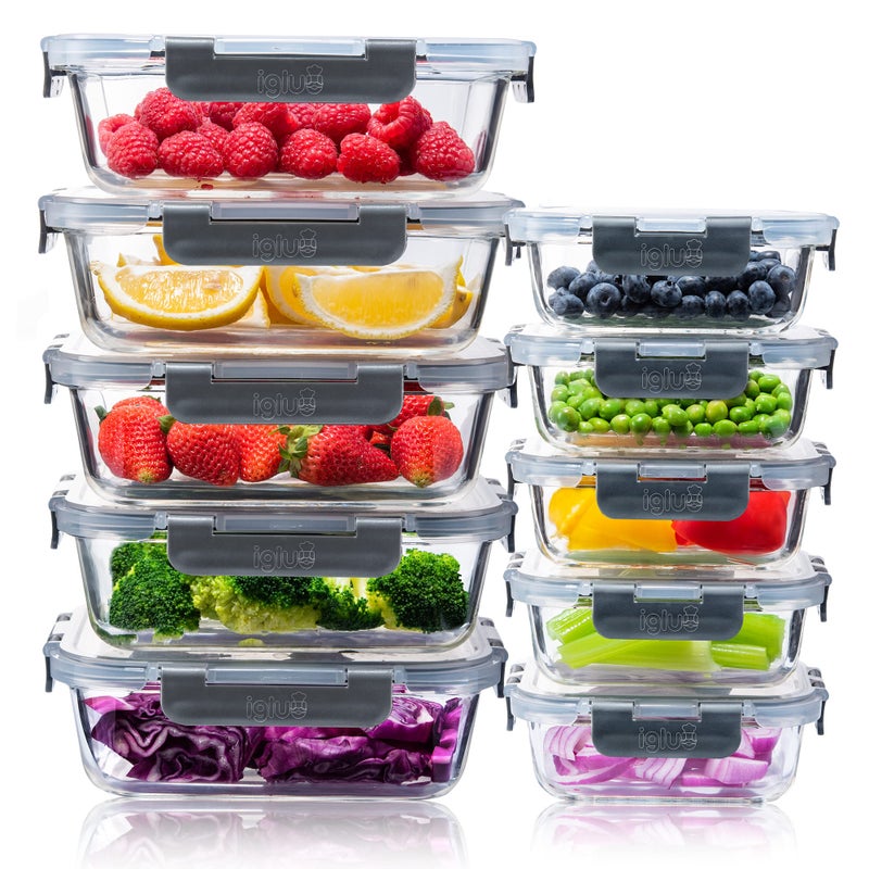 Igluu Meal Prep Glass Containers with Lids (10 Pack) â€“ Airtight & BPA-Free â€“ Oven, Microwave, Freezer & Dishwasher Safe â€“ 12.5oz/35.5oz â€“ Durable Borosilicate Glass - Image 1