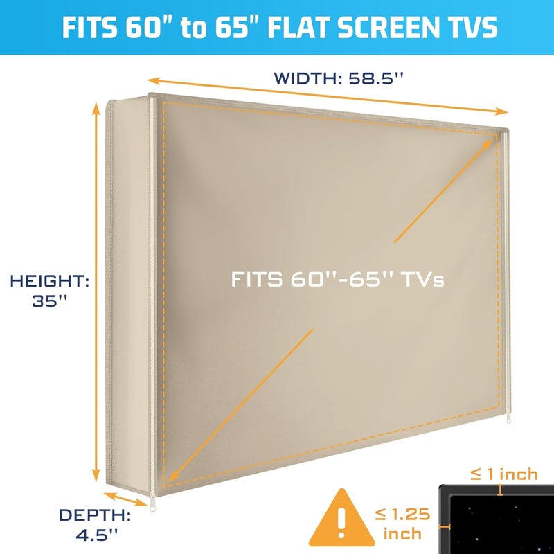 2win2buy Outdoor TV Cover 60 to 65 Inch Weatherproof, Waterproof Outside TV Covers Heavy Duty 600D Oxford TV Covers Outdoor TV Screen Protectors Shield with Zippers for Flat Screen Outdoor TVs - Image 5