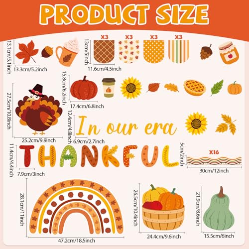 ojustbeok Thanksgiving Turkey Bulletin Board Decorations Pumpkin Maple Leaves Paper Cutouts in Our Thankful Era Bulletin Board Set Fall Party Supplies for Autumn School Chalkboard Wall Window Decoration Favor - Image 3