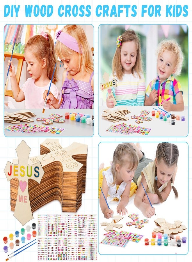 PullCrease DIY Wood Cross Crafts for Kids Religious Craft Kit Sunday School Vacation Bible School Supplies 24 Pack Wooden Cross with Stickers 1 Set Paint(Stylish Style) - Image 4