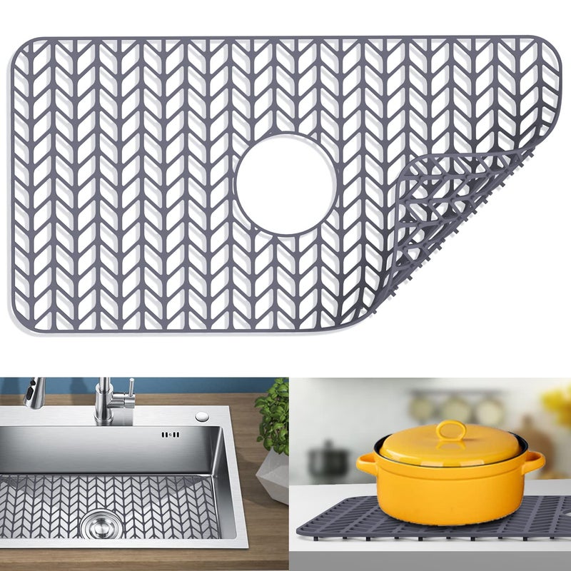 JIUBAR Sink protectors for kitchen sink |12"13"16"18"19"24"26"28"29"30"silicone sink mat| Silicone Kitchen Sink Mat Grid for Bottom of Farmhouse Stainless Steel Porcelain Sink(26"x 14" Center Gray) - Image 1