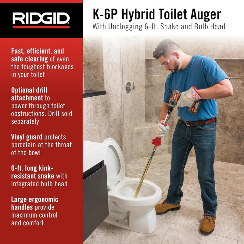RIDGID 56658 K-6P 6' Toilet Auger w/Bulb Head - Image 2