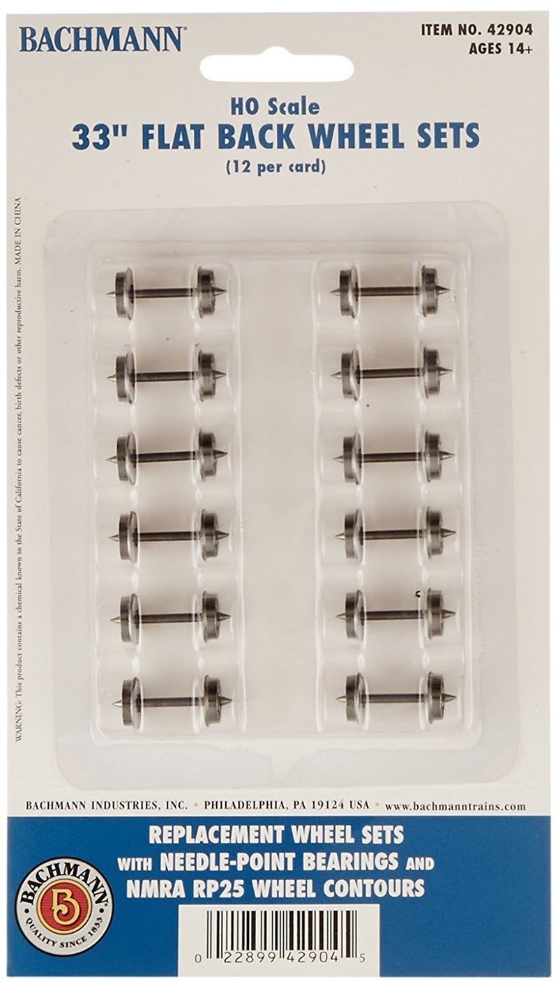 Bachmann Trains 33" FLAT BACK WHEEL SETS (12 per card) - HO Scale - Image 1